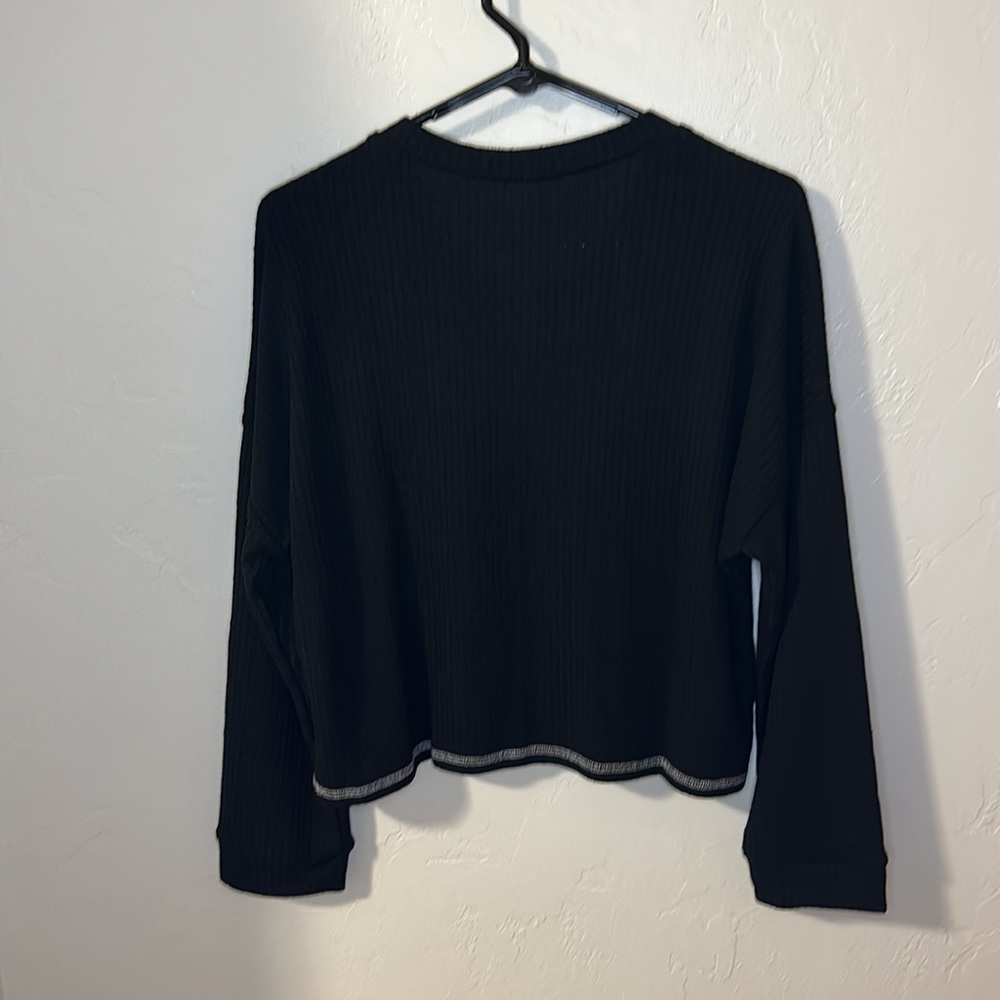 NIP Blumin black long sleeve ribbed top with white stitching M - Picture 3 of 10